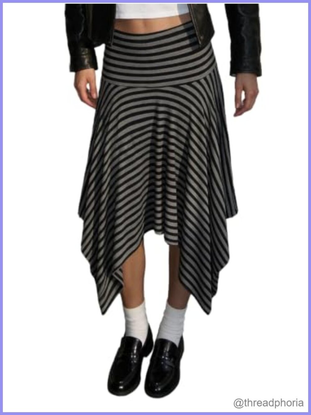 Striped Midi Skirt Asymmetrical Handkerchief Hem Flowy Pull On